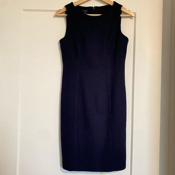Talbots Petite Academia Blue Tweed Sheath Business Casual Sleeveless Midi Dress - Picture 5 of 6